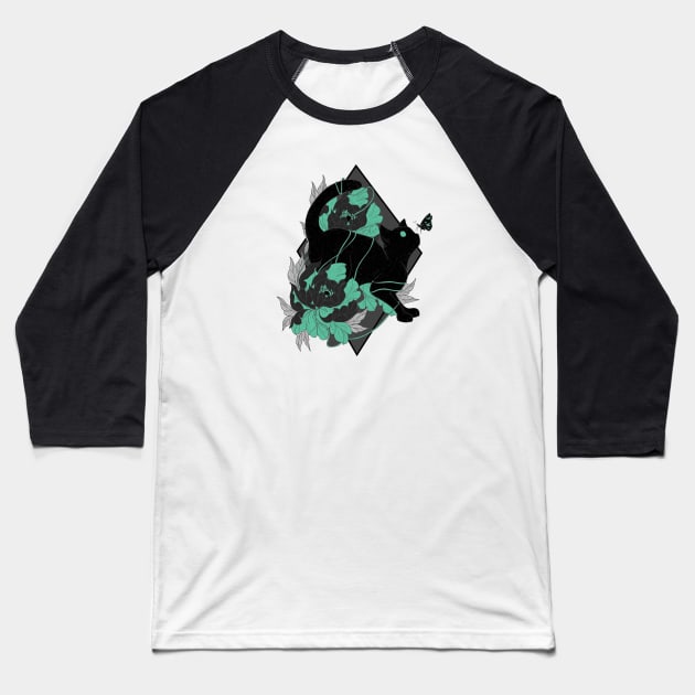 Floral kitty Baseball T-Shirt by Jess Adams